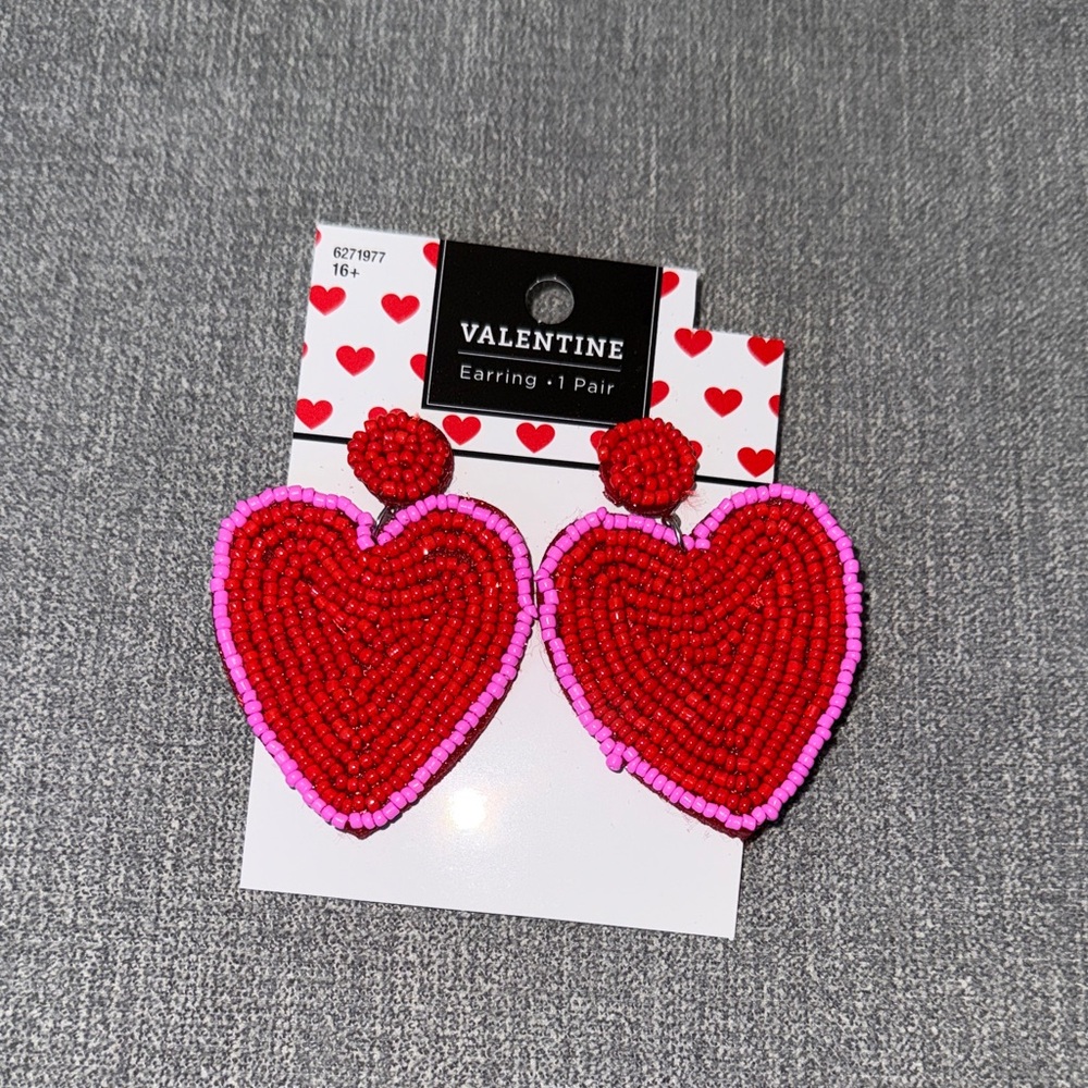 Valentine Red Heart Beaded Earrings